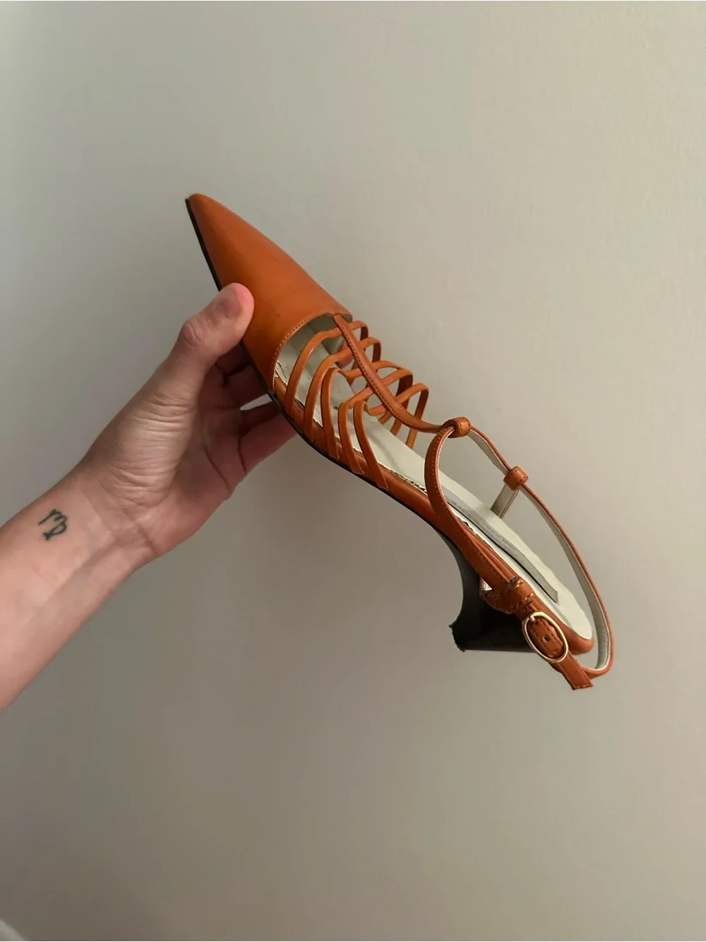 Stella McCartney Orange Strappy Pointed Slingback Kitten Heels